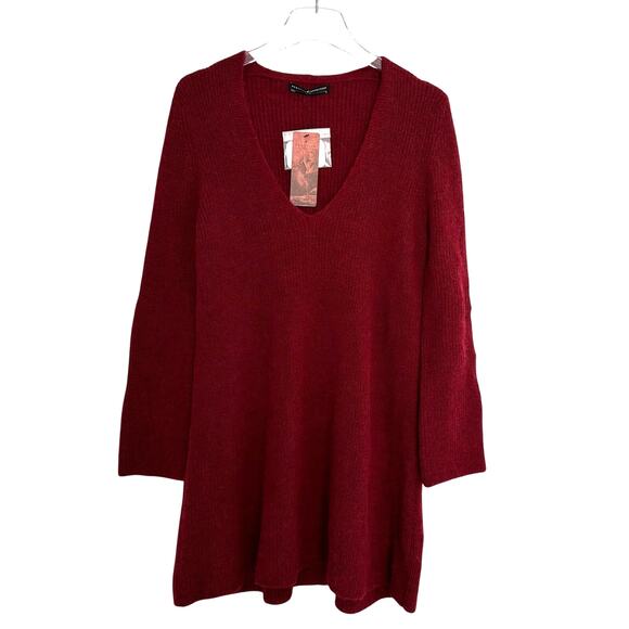 Peruvian Connection Cranberry Helsinki Tunic Sweater Medium Royal Alpaca V-Neck - Picture 1 of 8